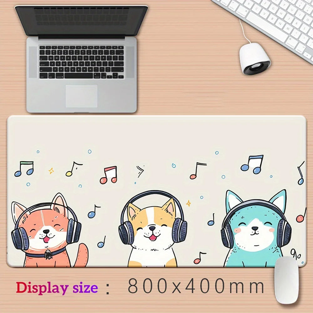 Mouse Pad -  Non-Slip Rubber Base - Cats listening to music