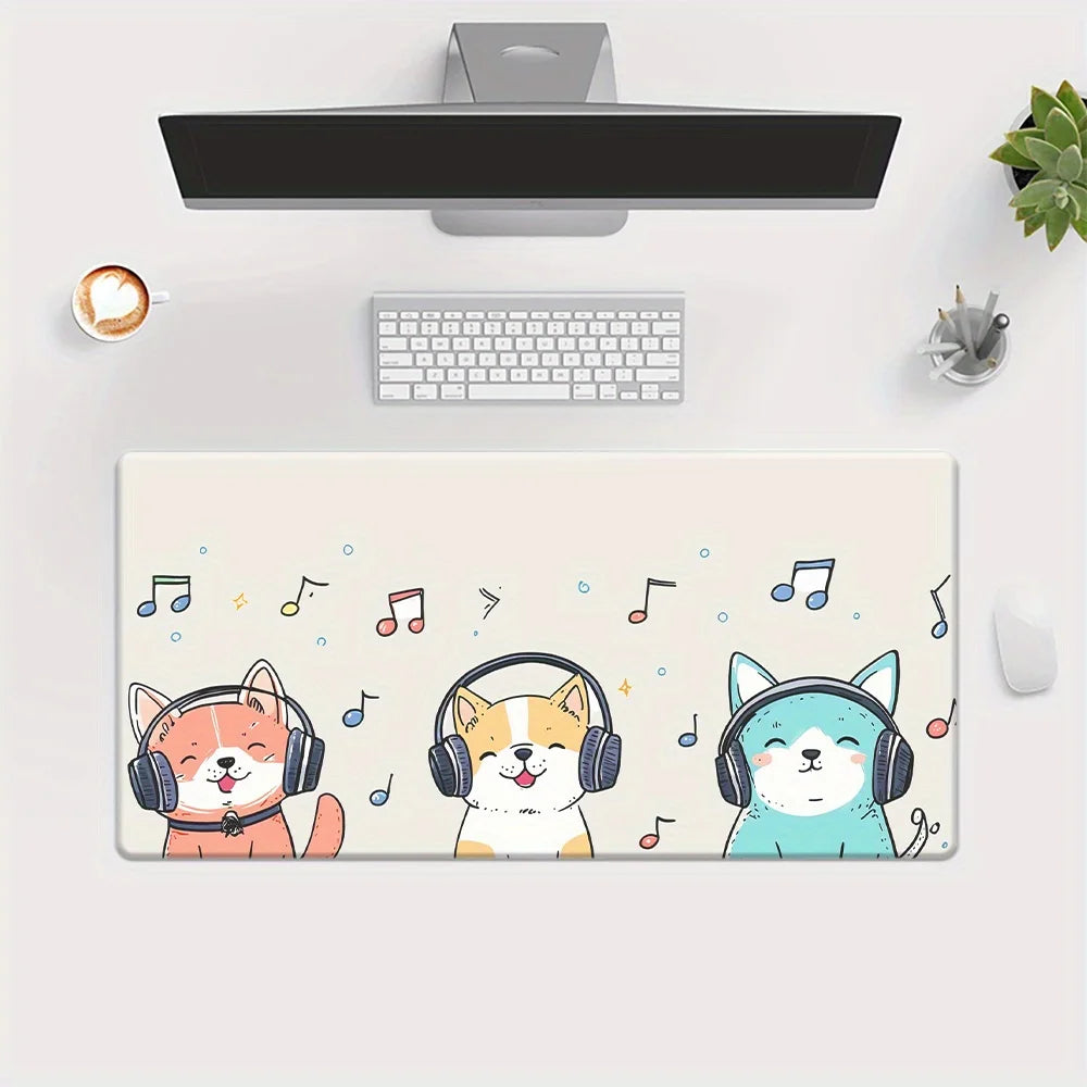 Mouse Pad -  Non-Slip Rubber Base - Cats listening to music