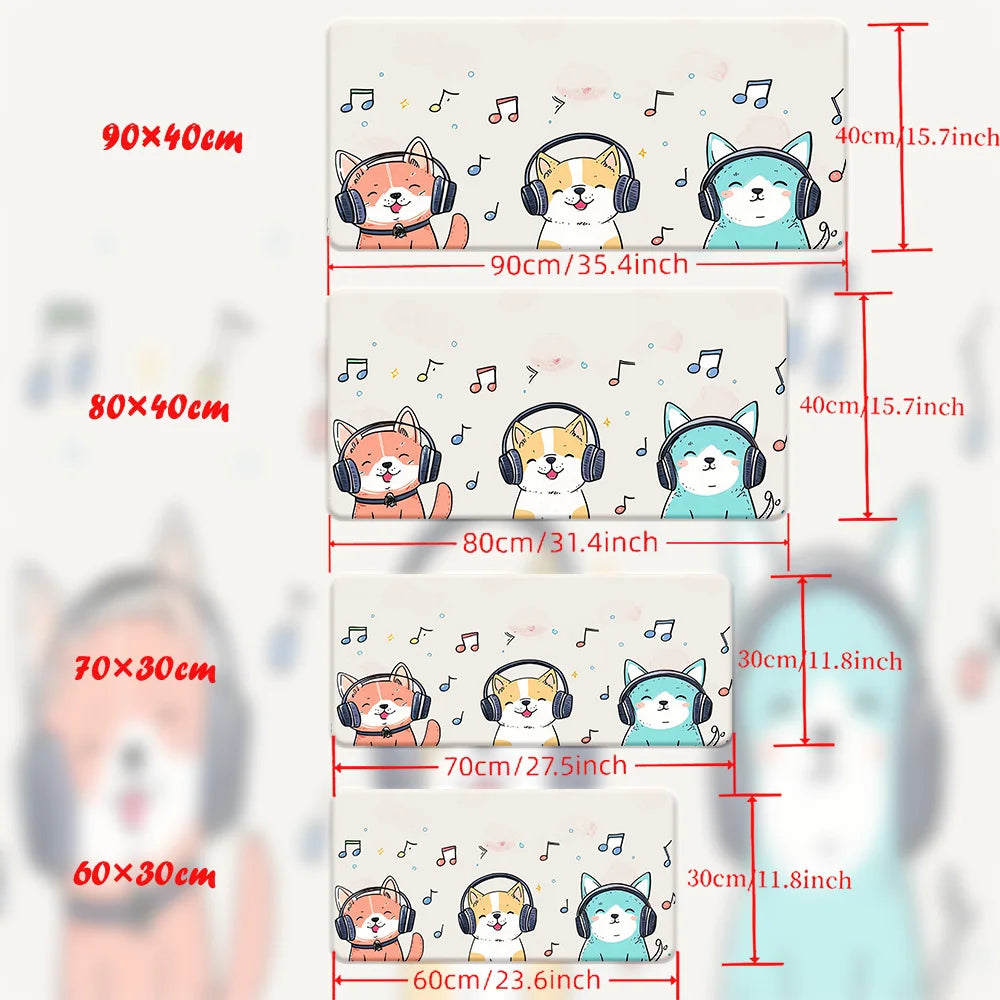 Mouse Pad -  Non-Slip Rubber Base - Cats listening to music