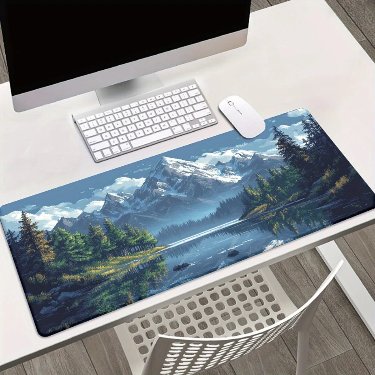 Mouse Pad - HD Printed Rubber - Lakeside Snow Capped Mountains