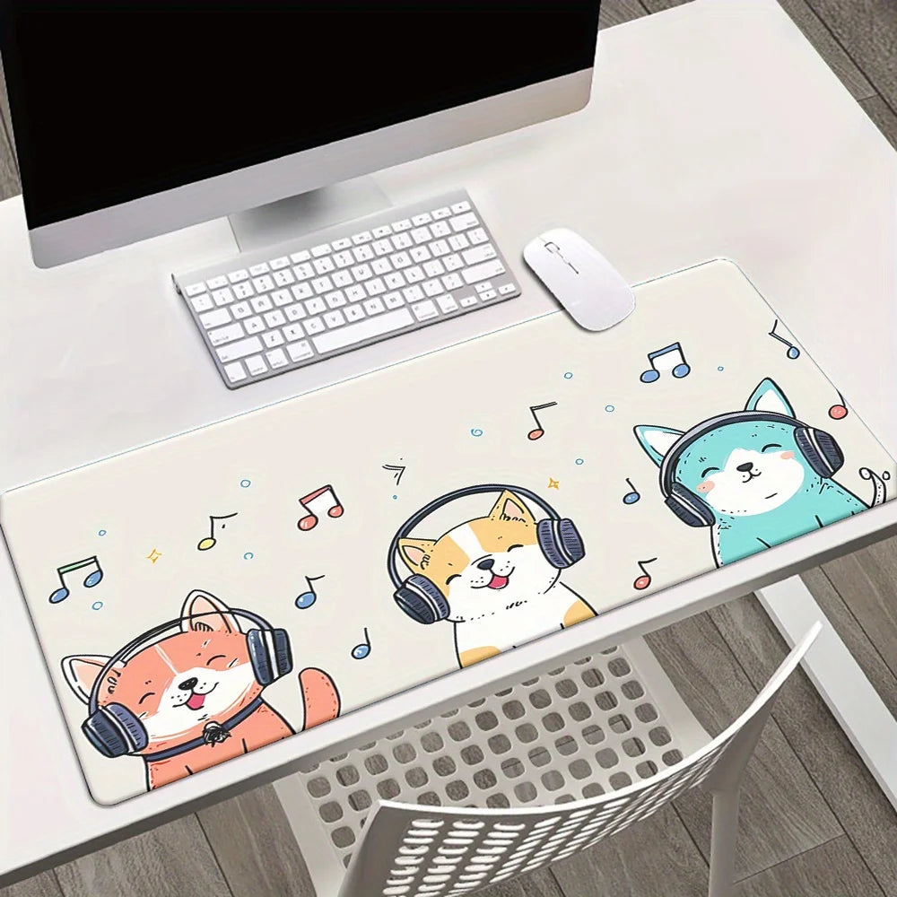 Mouse Pad -  Non-Slip Rubber Base - Cats listening to music