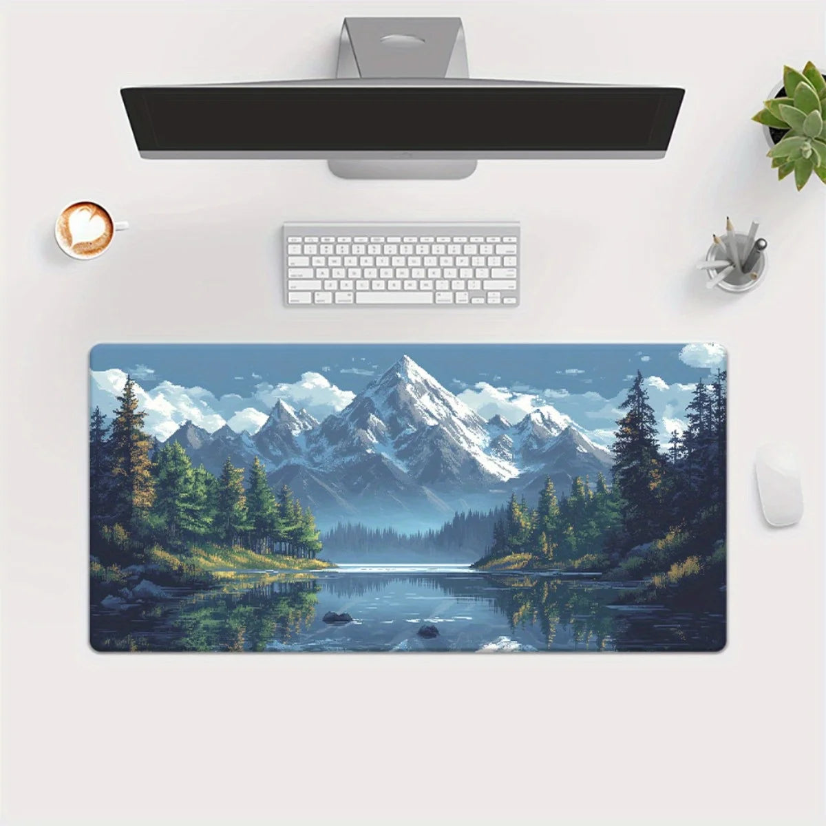 Mouse Pad - HD Printed Rubber - Lakeside Snow Capped Mountains