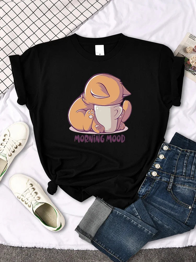 Funny Cat Printed Crewneck T-Shirt