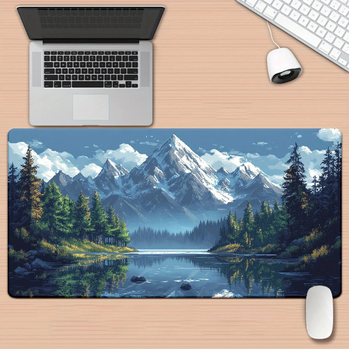 Mouse Pad - HD Printed Rubber - Lakeside Snow Capped Mountains